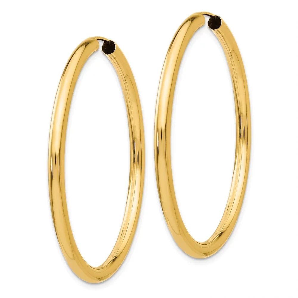 and Earrings; Real Men Yellow and Teens; 14kt Women Polished for Adults Gold Endless Hoop Tube for