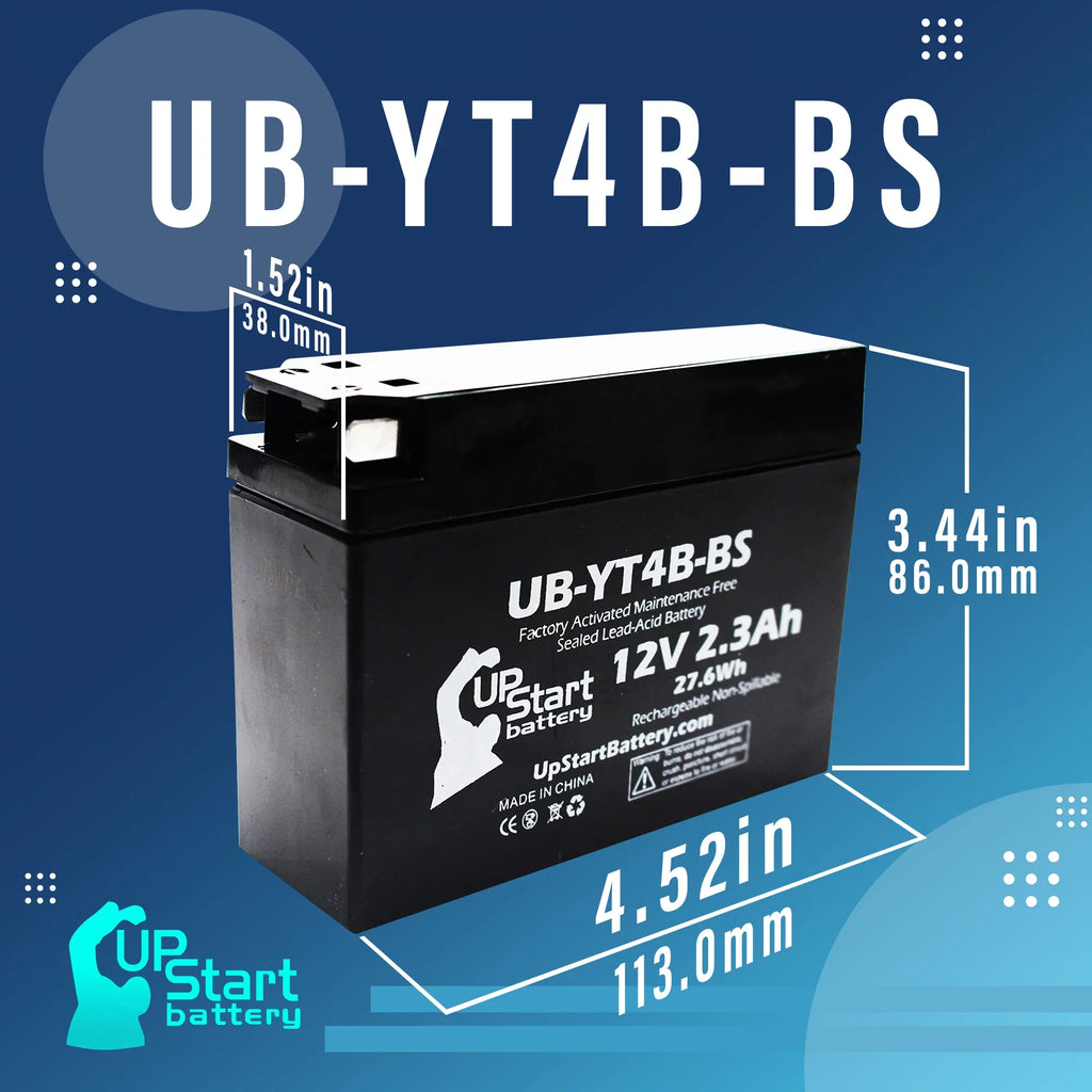 Maintenance Free, for 2.3Ah, 12V, - UpStart Activated, SR400 Factory Battery 2008 Yamaha 4-Pack Replacement Battery 400CC Motorcycle UB-YT4B-BS