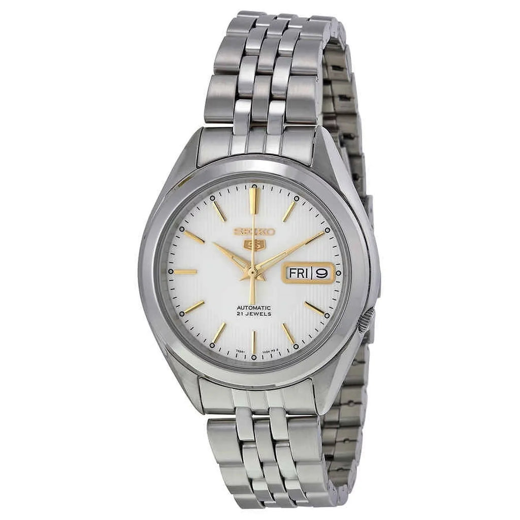 Men's Dial Seiko - - Bracelet White/Silver Watch Automatic Gold-Tone Steel 5 with