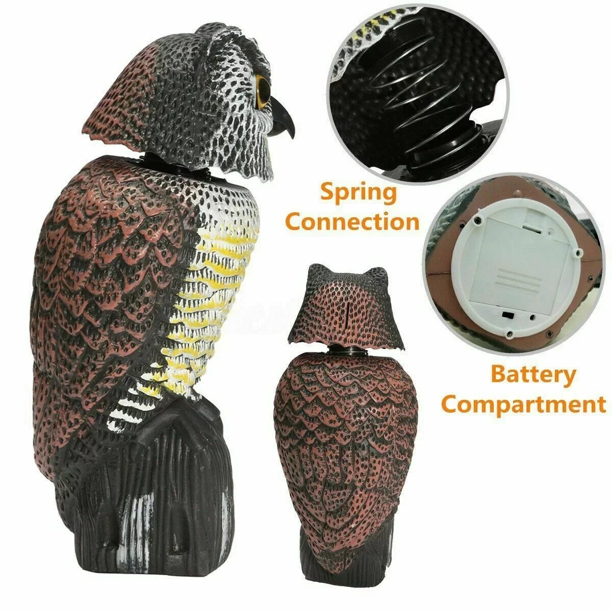& Scarecrow for Decoy Owl Statue Deterrent Yard Protector 360 Bird Decoy Owl Patio Scary Sounds Garden Fake Realistic to Scare Head Pest Owl Rotate Shadow Birds, exterior
