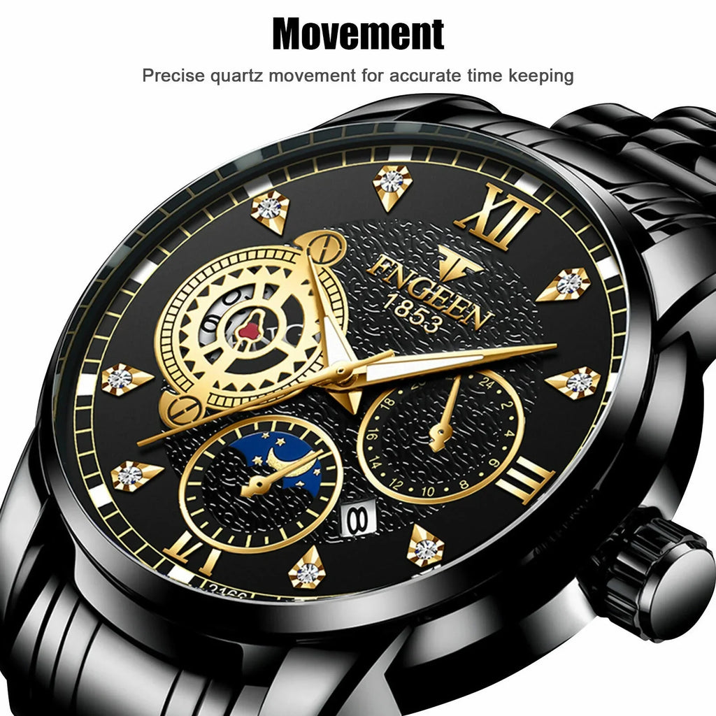 Watch Classic Wristwatch Quartz Luxury Steel Waterproof Men's Stainless Luminous