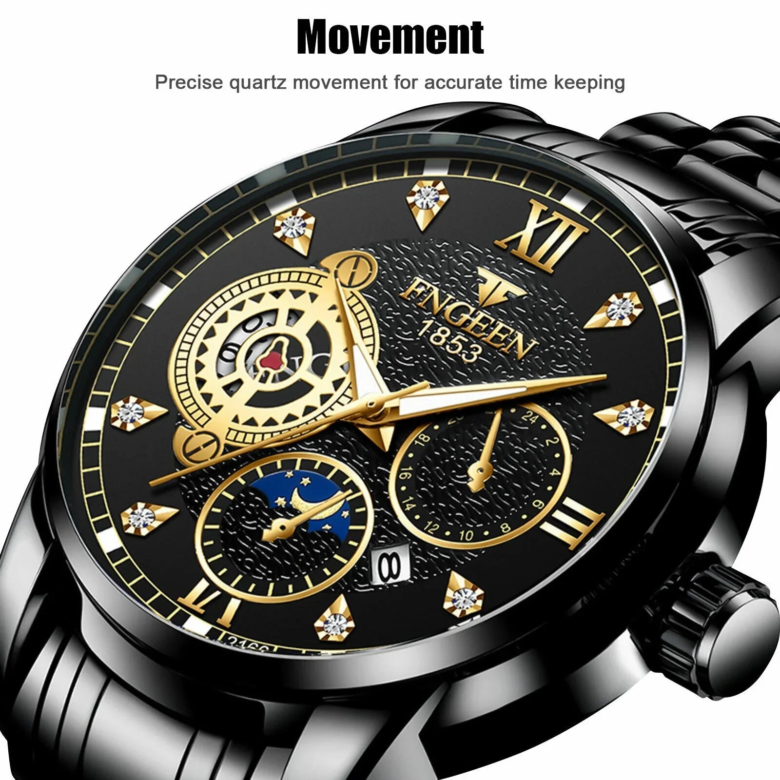 Watch Classic Wristwatch Quartz Luxury Steel Waterproof Men's Stainless Luminous