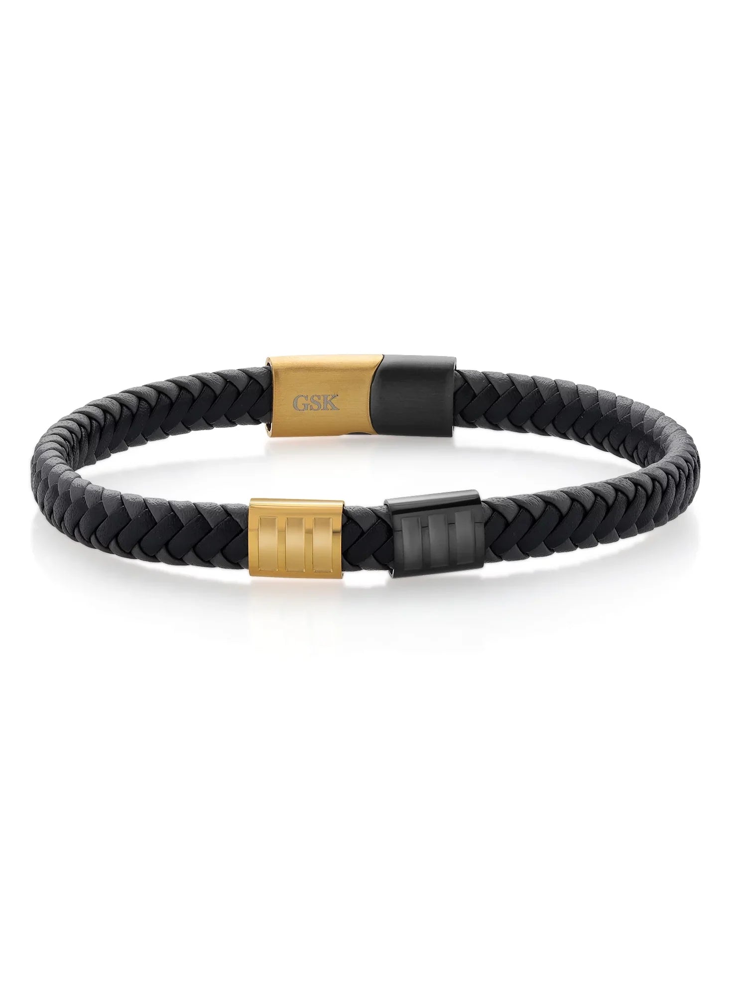 Leather Black King Gem Premium (8.25 Width) Men's Stainless Gold Stone inch, 7.7MM Bracelet Genuine Steel