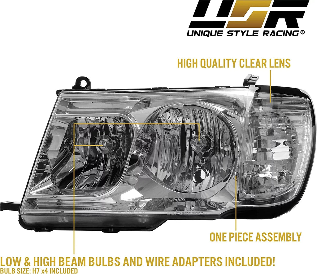 Headlights (Left Design) DEPO USR 100 Corner Headlamps - Right) Piece Clear Cruiser Land ONE 1998-2005 Set + FJ FJ100 design with with (Euro Compatible