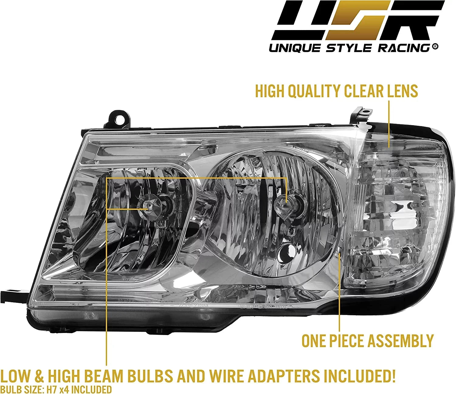Headlights (Left Design) DEPO USR 100 Corner Headlamps - Right) Piece Clear Cruiser Land ONE 1998-2005 Set + FJ FJ100 design with with (Euro Compatible