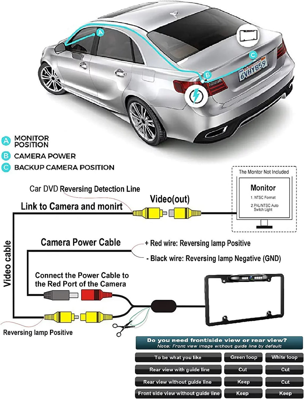 DNX-693S Plate Backup for DNX693S Kenwood Rearview License Black Camera Waterproof