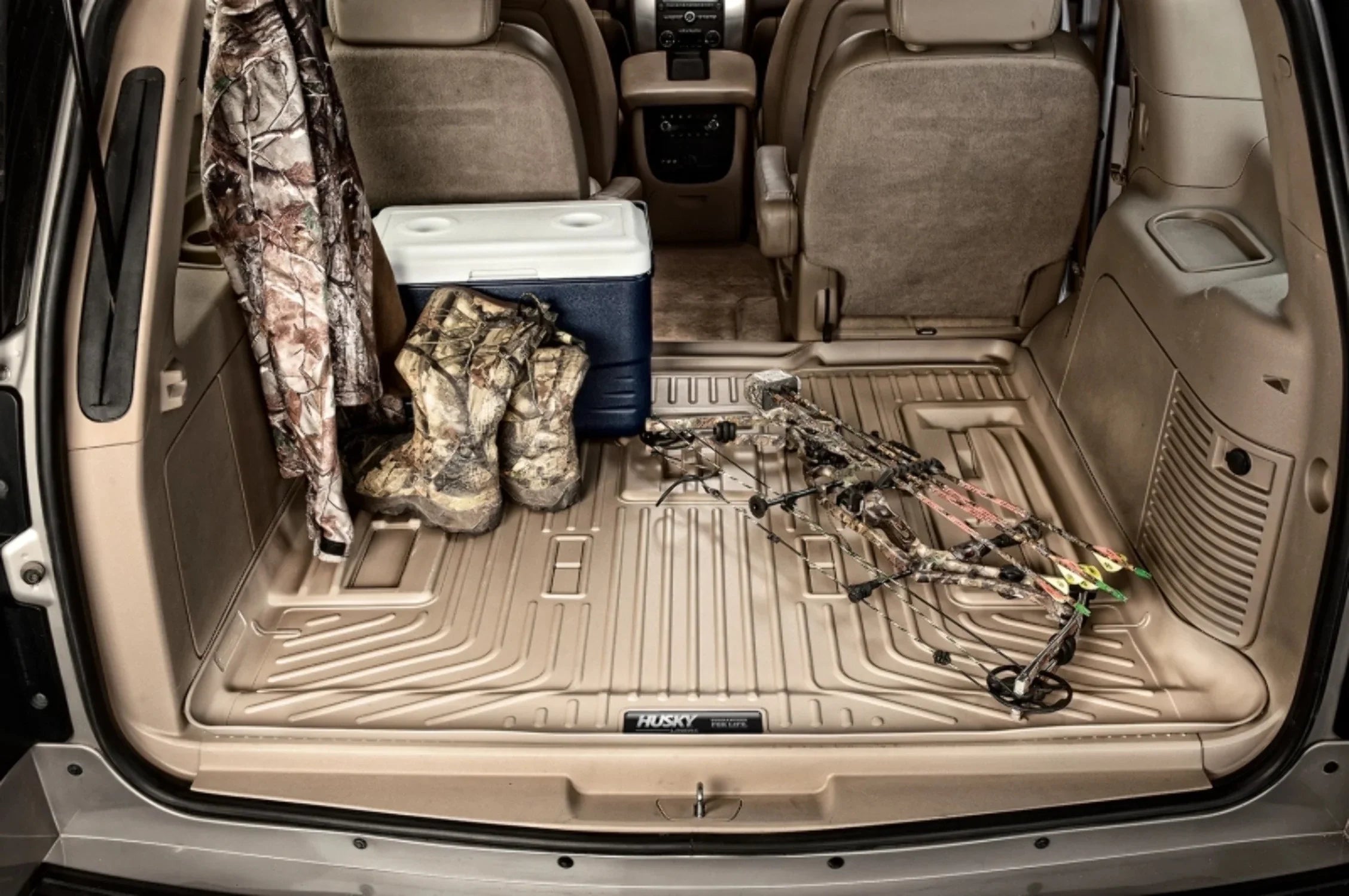 2nd RealTruck folded Black by Yukon; Cadillac with Series back Seat Weatherbeater Compatible Escalade/Chevrolet Husky row 2nd over flat 15-20 3rd of Tahoe/GMC Cargo fits Behind row Seats Liner
