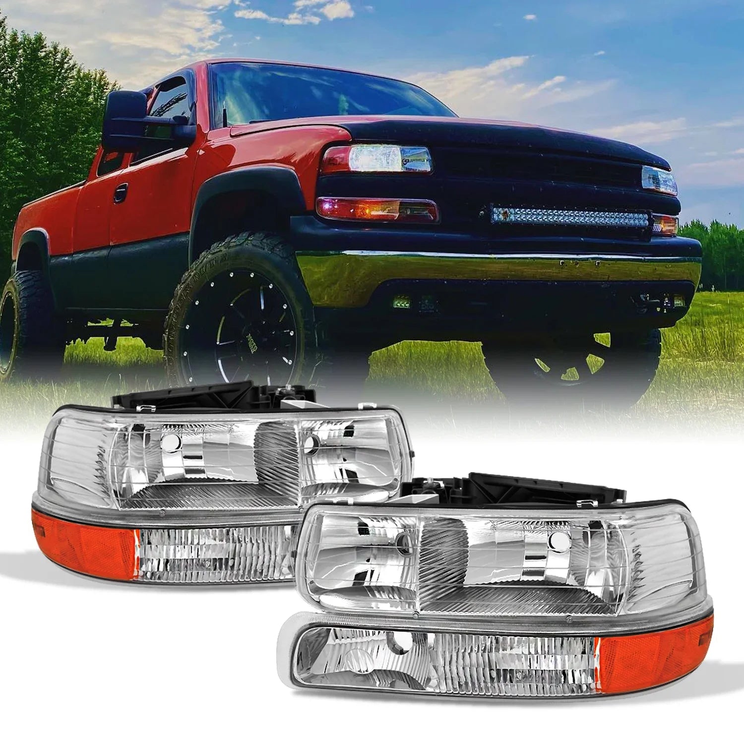 00-06 99-02 - Headlights | Suburban Silverado With Corner Bumper Set AKKON Lights Tahoe For Chevy | Replacement Clear Pair