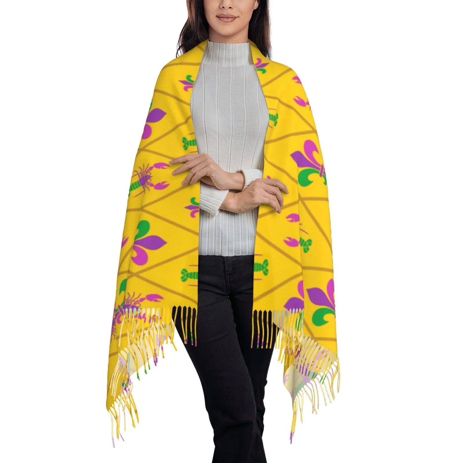 Women Fleur Gras Bingfone Crayfish Soft Mardi Cashmere and Elegant Feel Art Print Scarf Gifts- Warm lis Wrap Shawl Large Scarves Winter For de