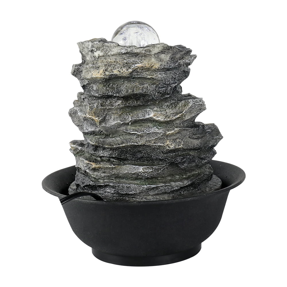 Tabletop liquid Lights and Fountain Cascading 4-Tier for Decor Rock Falls with Office High LED Home 8.3-inch