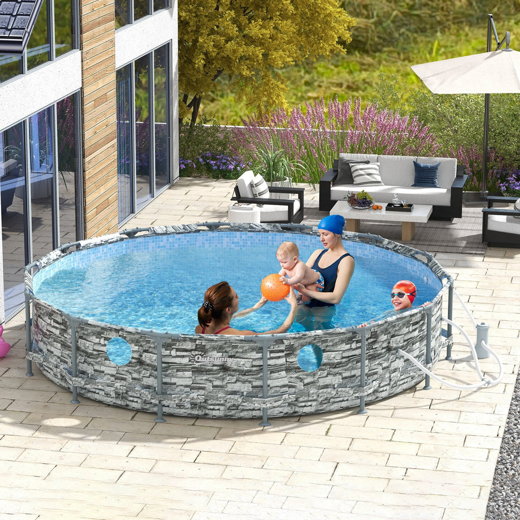 Pool, Frame Ground Above Brick with Pool Pump, 14' Steel Outsunny Filter