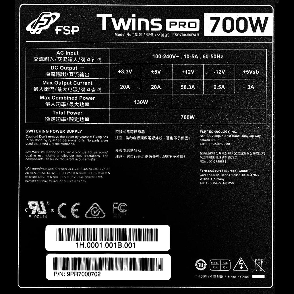 700) Pro ≥90% Supply Twins (Twins Dual ATX with Guardian PS2 Module Efficiency Monitor Power Hot-swappable Pro Software Digital 1+1 Redundant FSP 700W