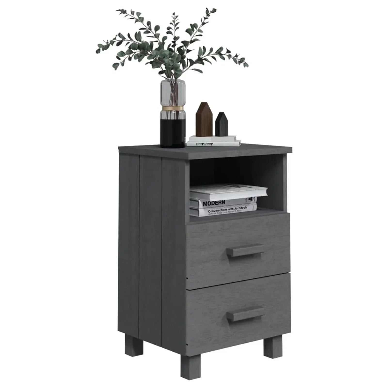 Irfora Dark 15.7"x13.8"x24.4" Wood Bedside pcs Solid Cabinets 2 Gray HAMAR