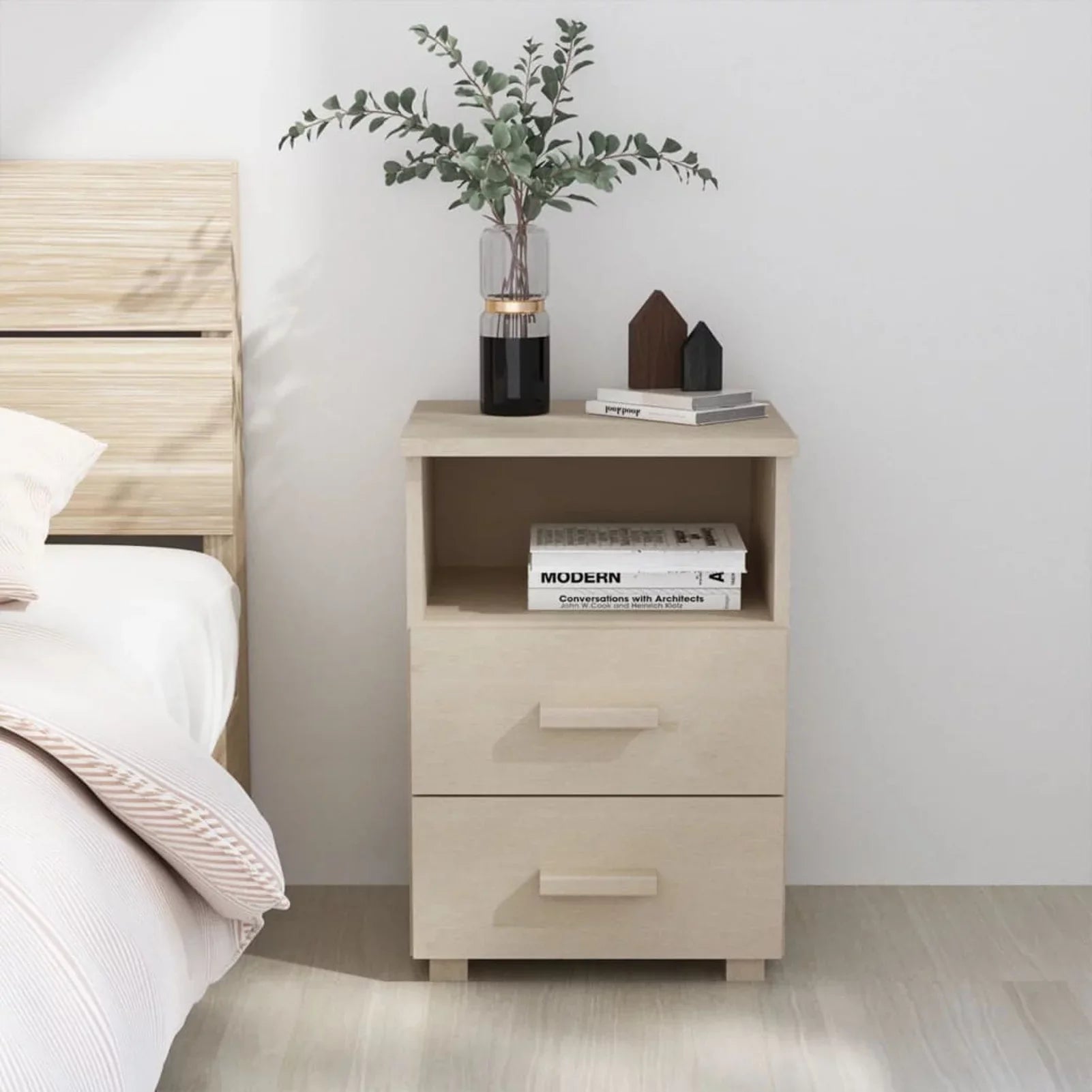 Pine Wood Solid Brown Htovila 15.7"x13.8"x24.4" Cabinet Bedside Honey HAMAR