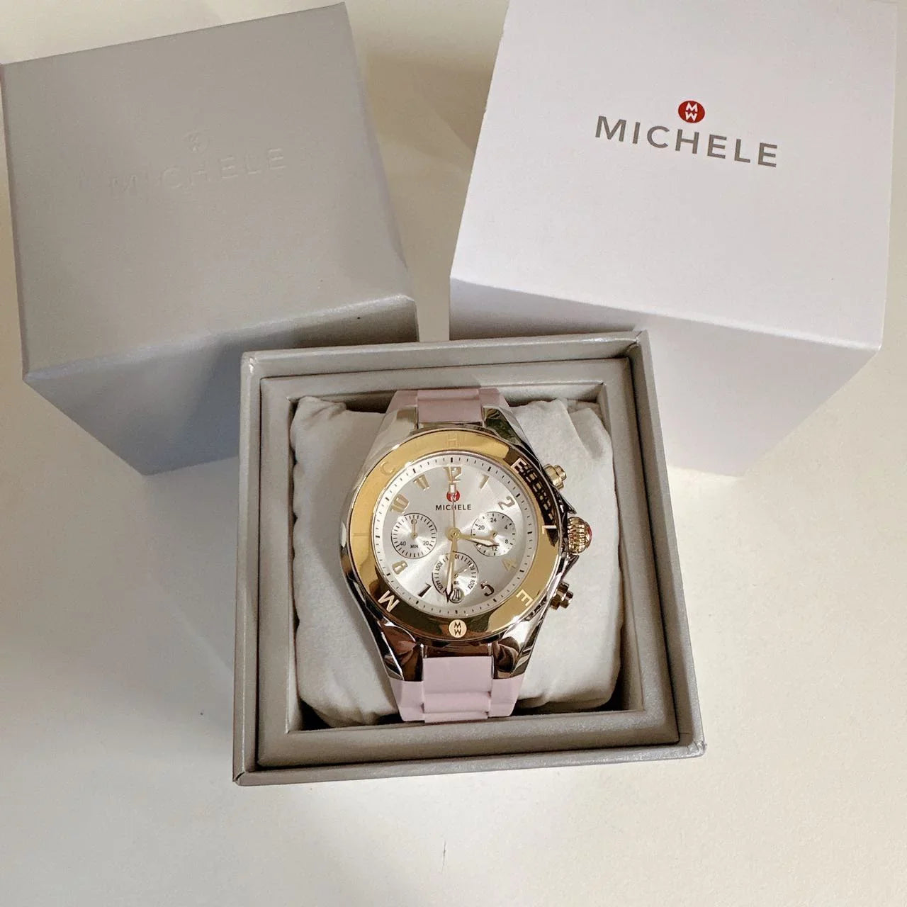 Michele Pink Two Tone Watch Jelly Bean Gold MWW12F000105 Silver Tahitian