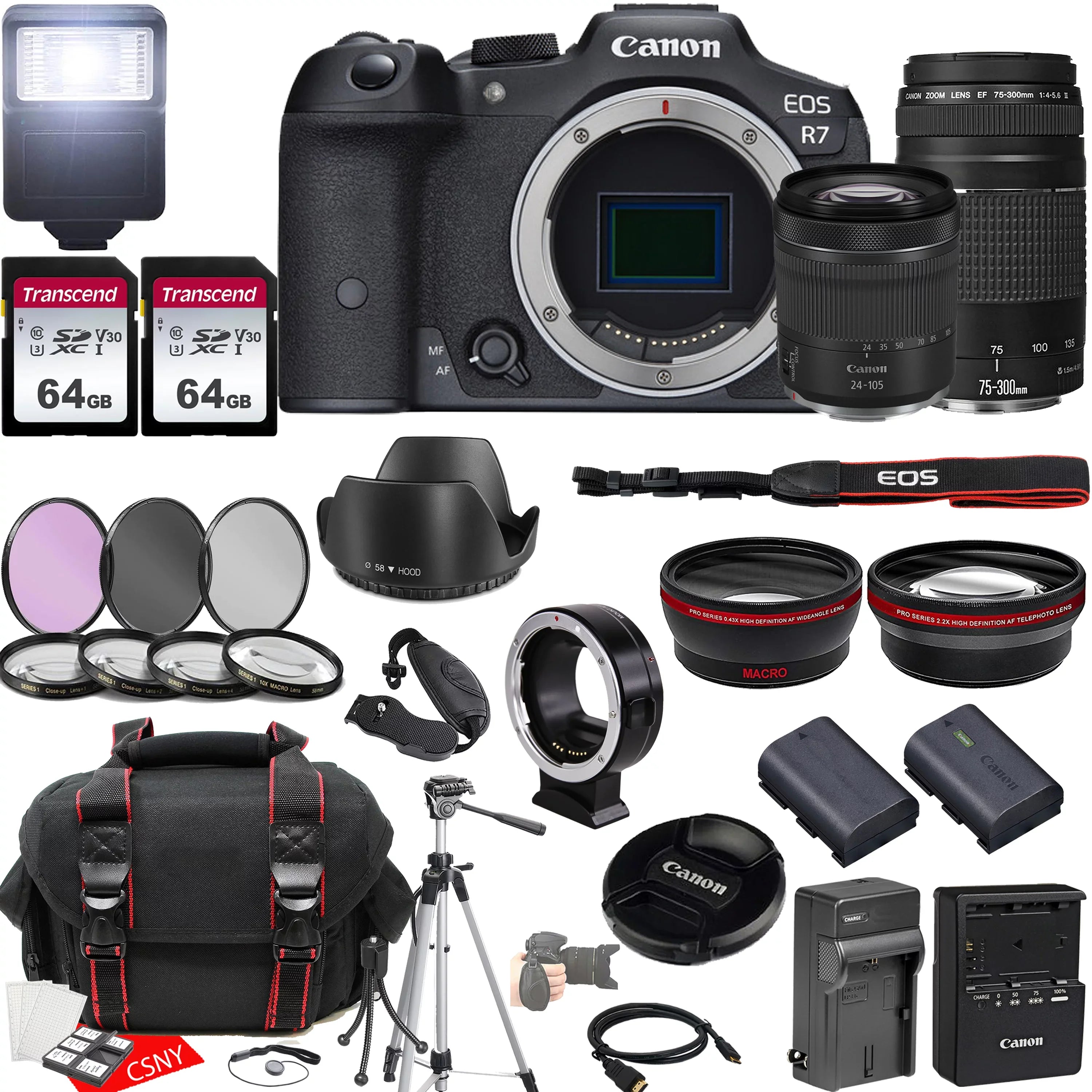 '+ Canon EF + Hood Lens 24-105mm + + More + Camera + & STM (35pc w/RF EOS Memory Bundle) III Case 64GB Mirrorless Tripod 75-300mm R7 2X Lens Filters f/4-5.6 f/4-7.1 IS