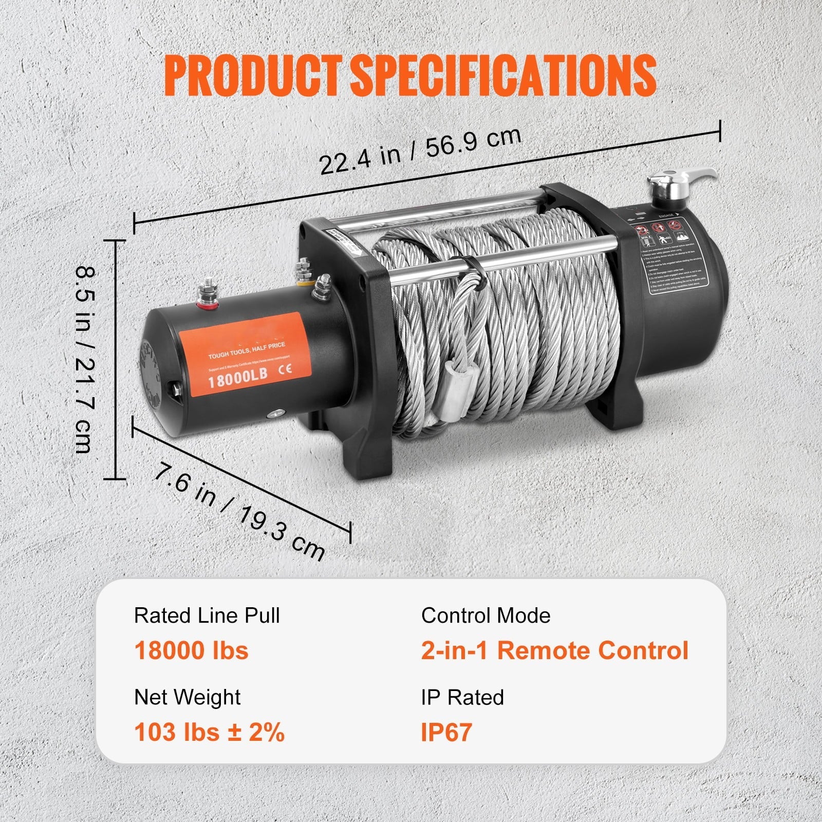 lb 12V Remote Capacity IP67 Winch, Steel BENTISM Electric Winch, Rope Handheld Winch 85ft Load Wireless ATV with 18,000