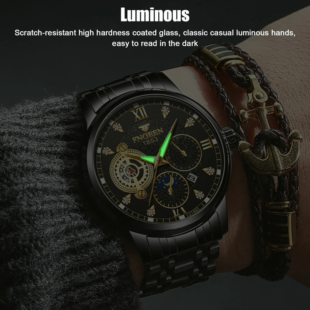 Watch Classic Wristwatch Quartz Luxury Steel Waterproof Men's Stainless Luminous