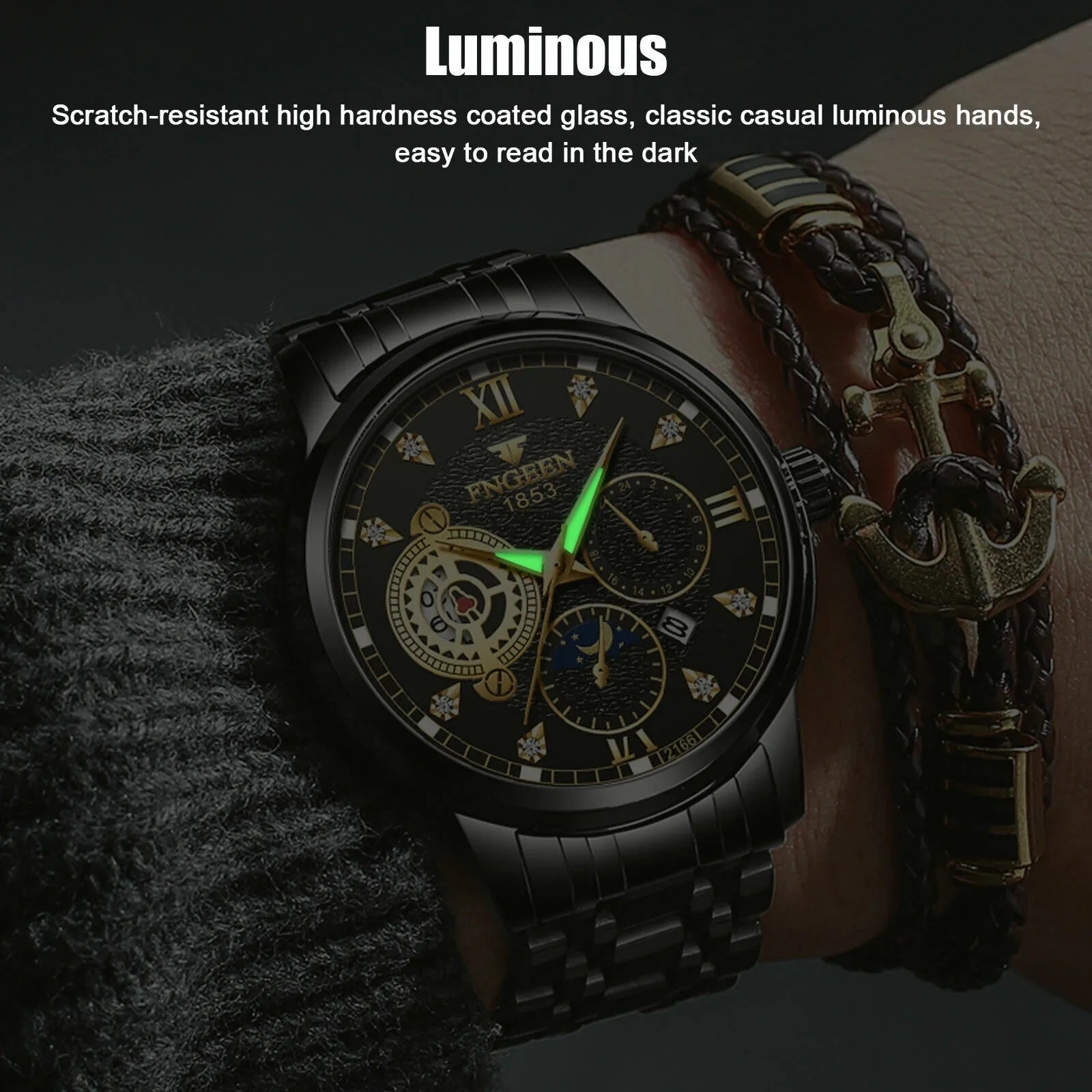 Watch Classic Wristwatch Quartz Luxury Steel Waterproof Men's Stainless Luminous
