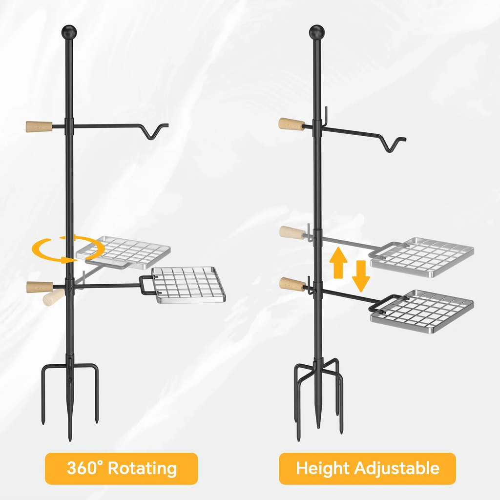 Swivel and Perfect Steel, IRONSTONE exterior Rotation - Grate Height and Grill Barbecue, Cooking Handle, Adjustable Campfire Mr - for Duty Camping Heavy