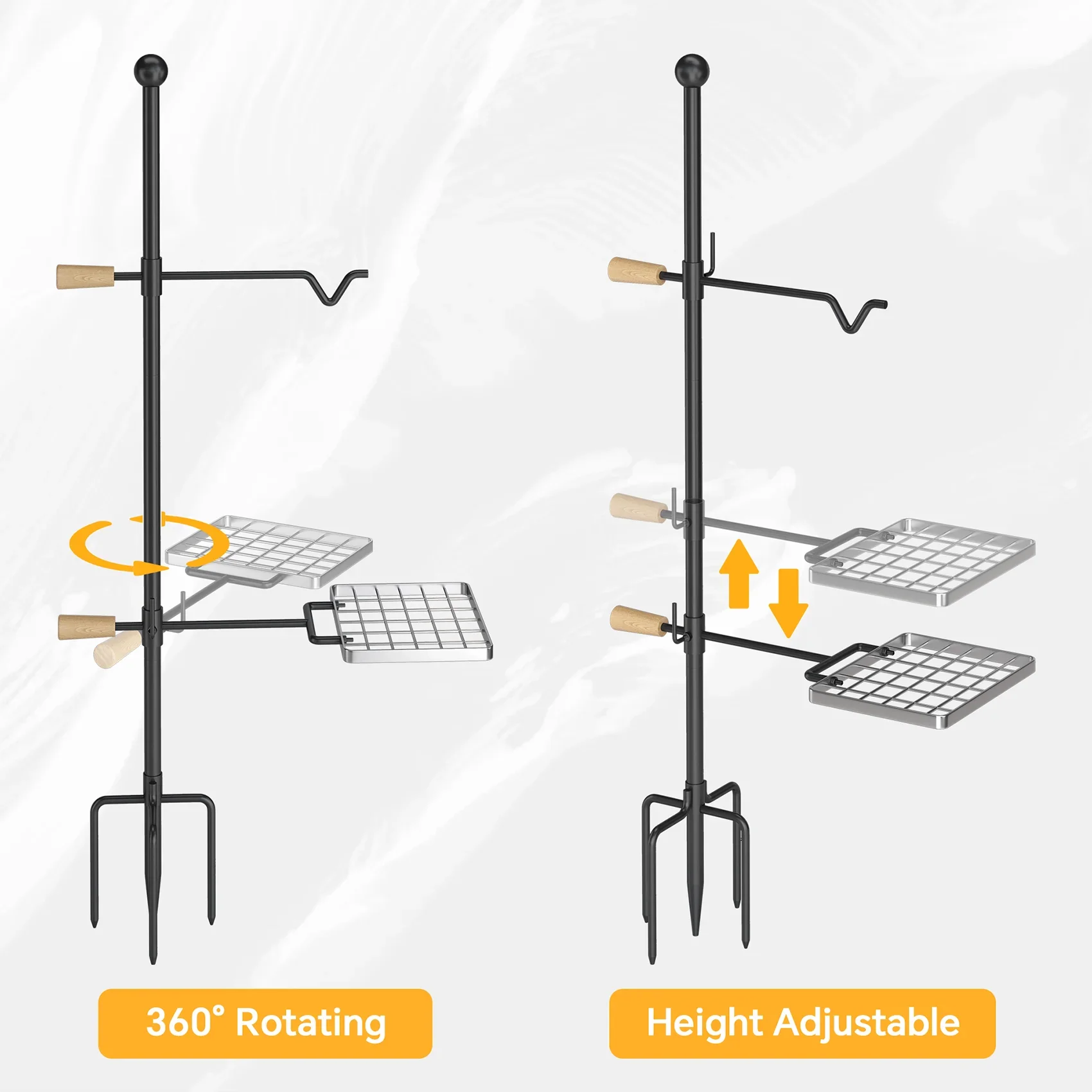 Swivel and Perfect Steel, IRONSTONE exterior Rotation - Grate Height and Grill Barbecue, Cooking Handle, Adjustable Campfire Mr - for Duty Camping Heavy