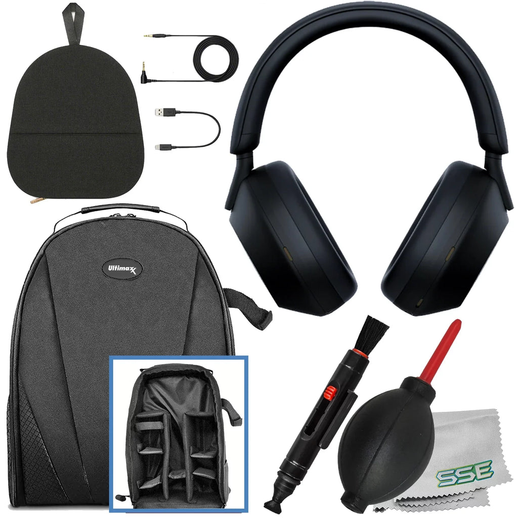 Gadget liquid-Resistant Includes: Headphones (7pc - & Bundle) Essential Ultimaxx Over-Ear Backpack Wireless Noise-Canceling WH-1000XM5 Bundle More (Black)