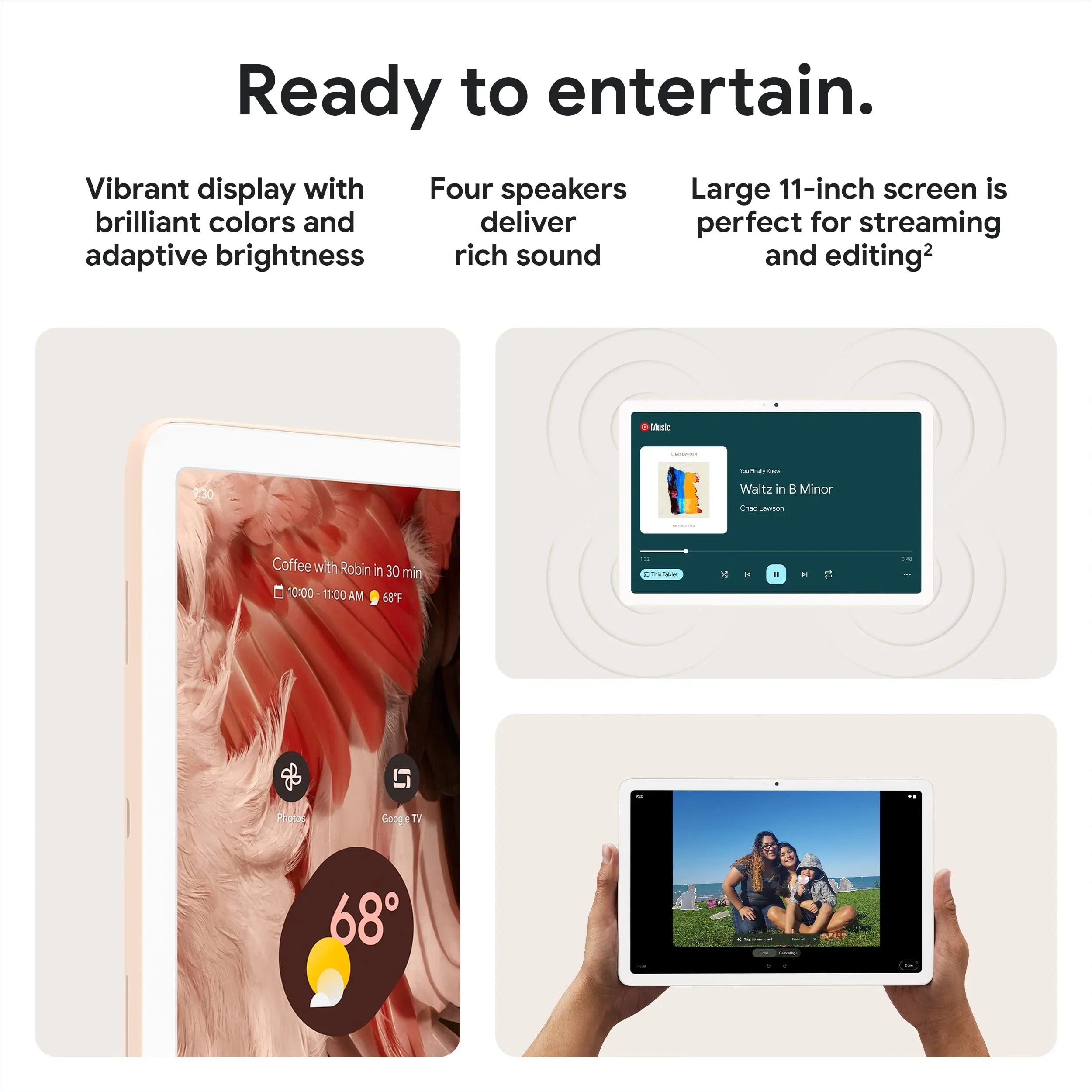 Battery Controls, Pixels GB, Screen, and Speaker - 128 - Dock with Charging Tablet Smart 11-Inch Home Hazel/Hazel - Tablet Long-Lasting Pixel 2560x1600 Android with