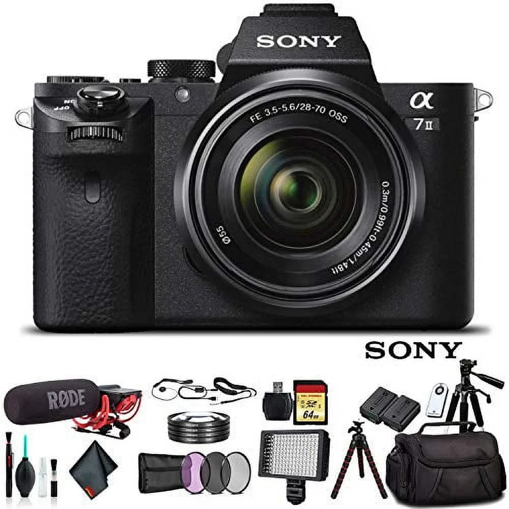 FE Memory 64GB LED Mic, Bag, Additional Card, II , ILCE7M2K/B f/3.5-5.6 with Plus Camera Soft Bag, Mirrorless Battery, Essential Sling Rode Lens Light, Accessories a7 28-70mm With Alpha OSS