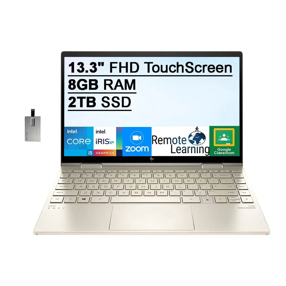Gold, SSD, Iris 2-in-1 13.3" Core Graphics, Keyboard, 2TB Laptop, USB 2021 Backlit i5-1135G7 Webcam, HP PCIe Card Touchscreen Xe i7-1065g7), FHD X360 RAM, Envy 32GB 11, 8GB (Beats Windows