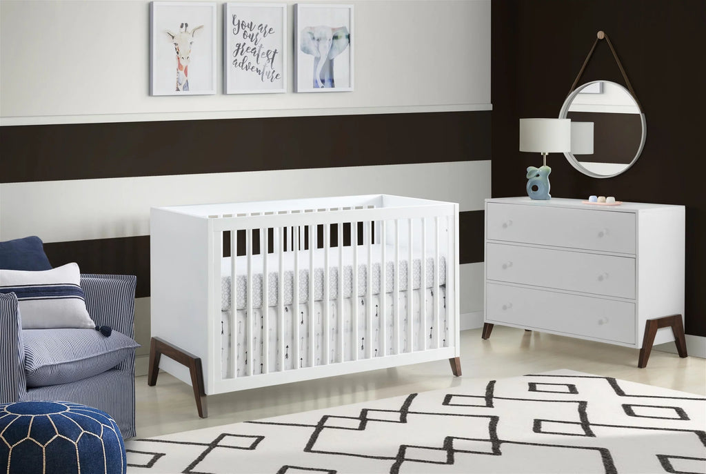 Modern & Island Walnut, Crib White 3-in-1 Wooden Oxford Mari Baby Crib, Convertible