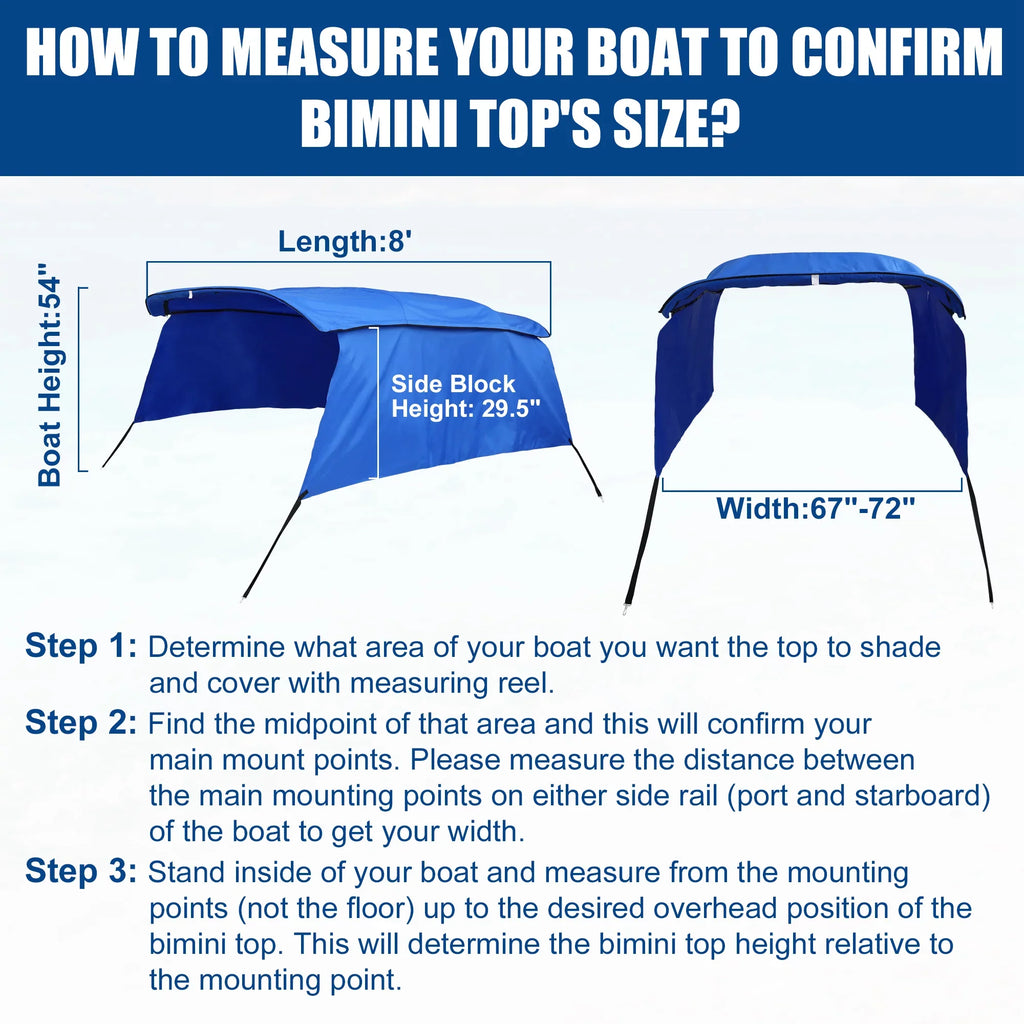 Side Canvas Detachable Blocks Top Blue 8'Lx54"Hx67"-72"W Bargains 4Bow Unique With Bimini