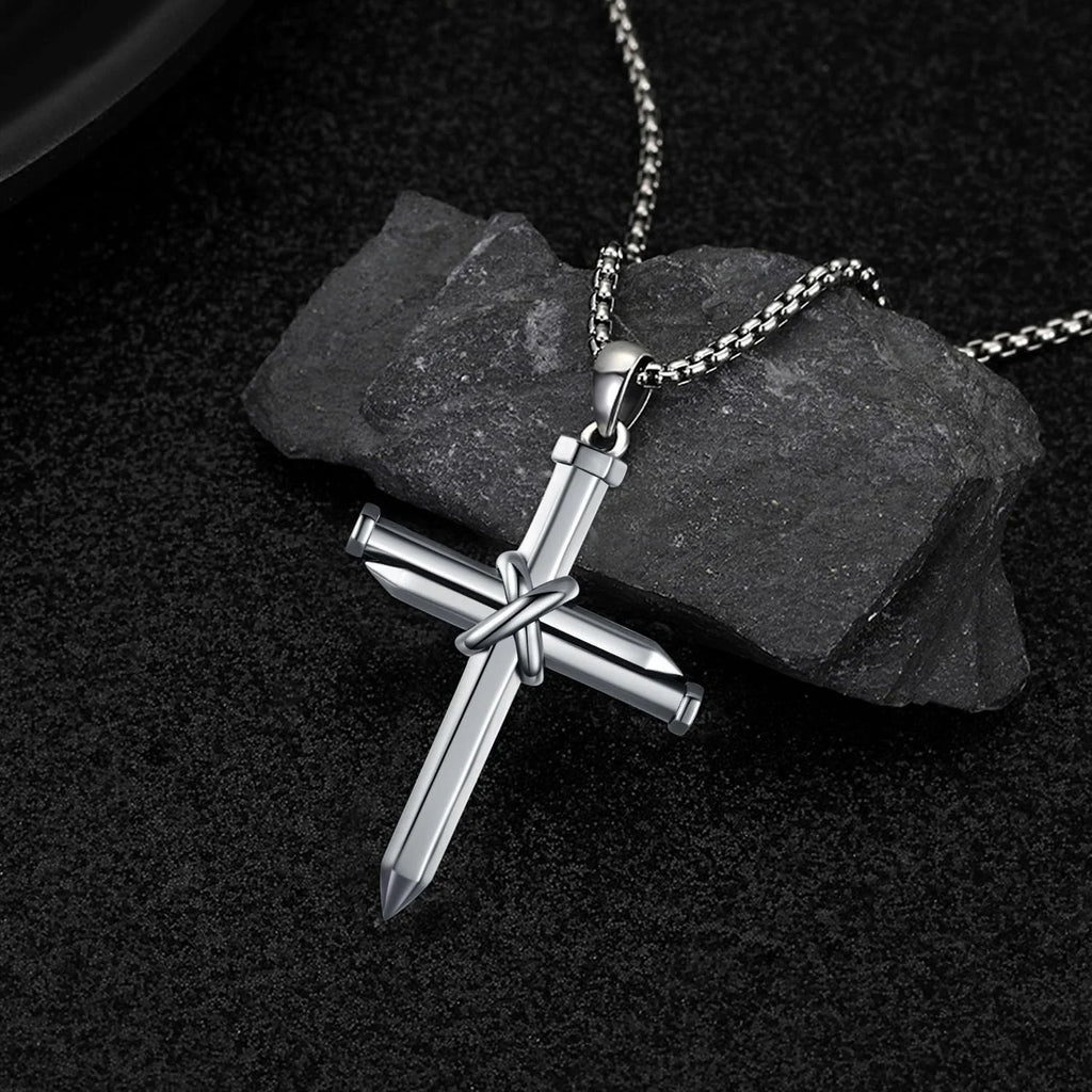 Christian Gifts Cross Charm Men Jewelry 925 Necklace Graduation Midir&Etain Solid Silver Cross Necklace for Cross Sterling Boys Religious Nail Pendant