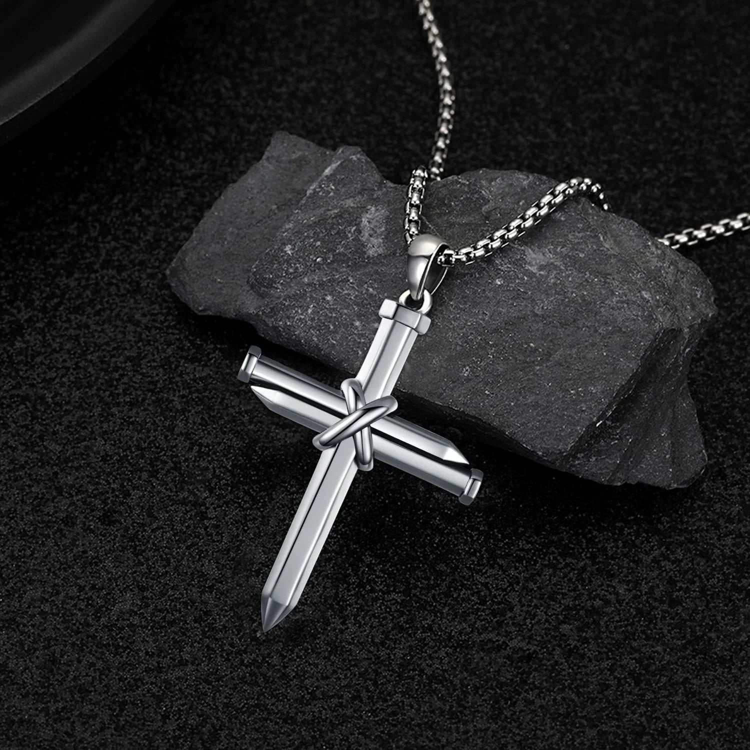 Christian Gifts Cross Charm Men Jewelry 925 Necklace Graduation Midir&Etain Solid Silver Cross Necklace for Cross Sterling Boys Religious Nail Pendant