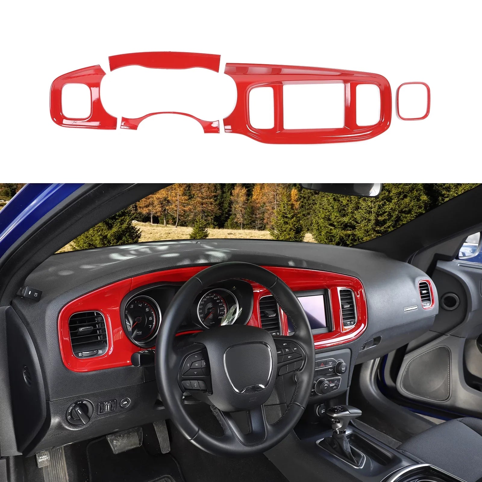 CheroCar 2015-2022,Red for Interior Trim Dash Console Covers Center Charger Dodge Board