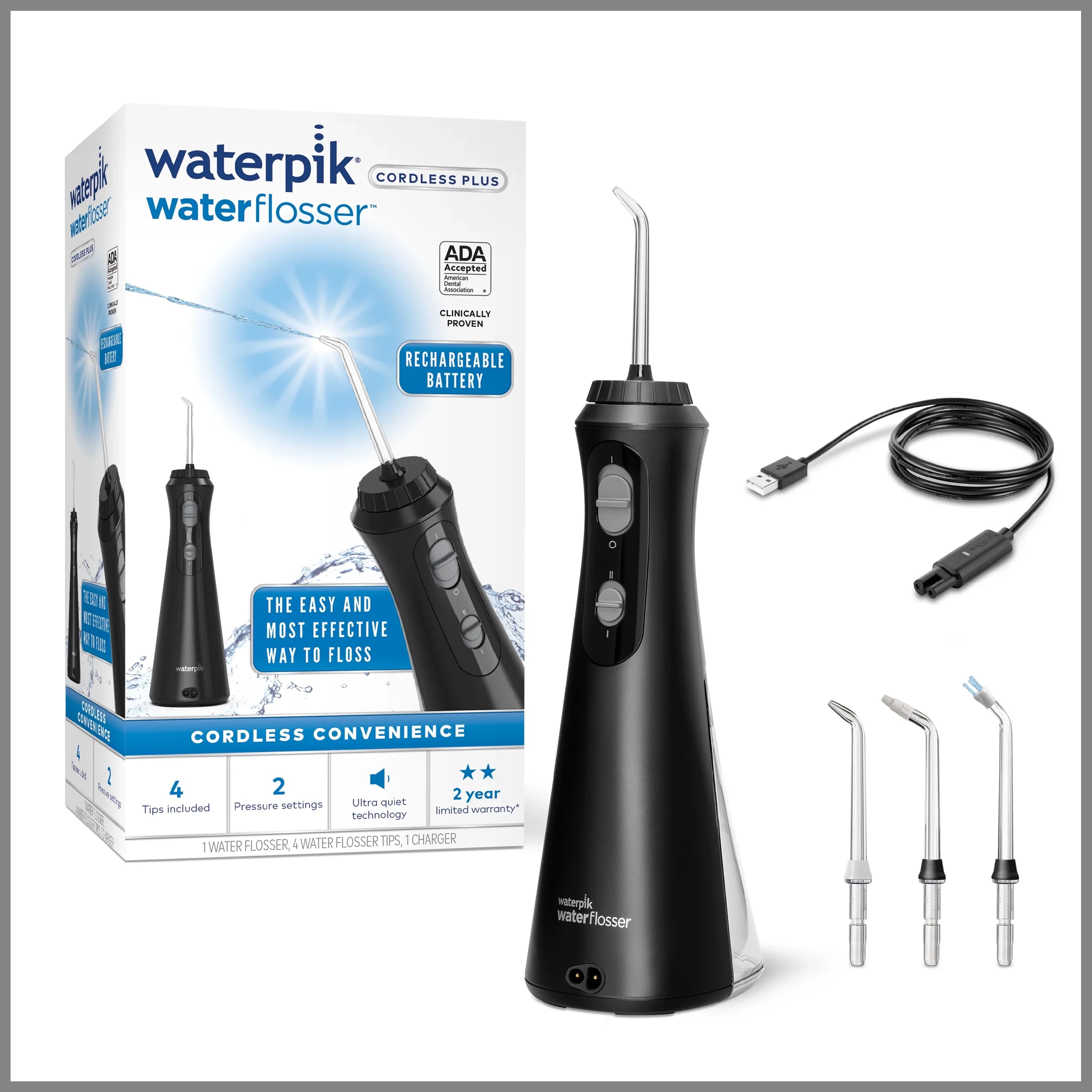 Black Waterpik Oral Portable liquid Cordless Plus Flosser Irrigator,