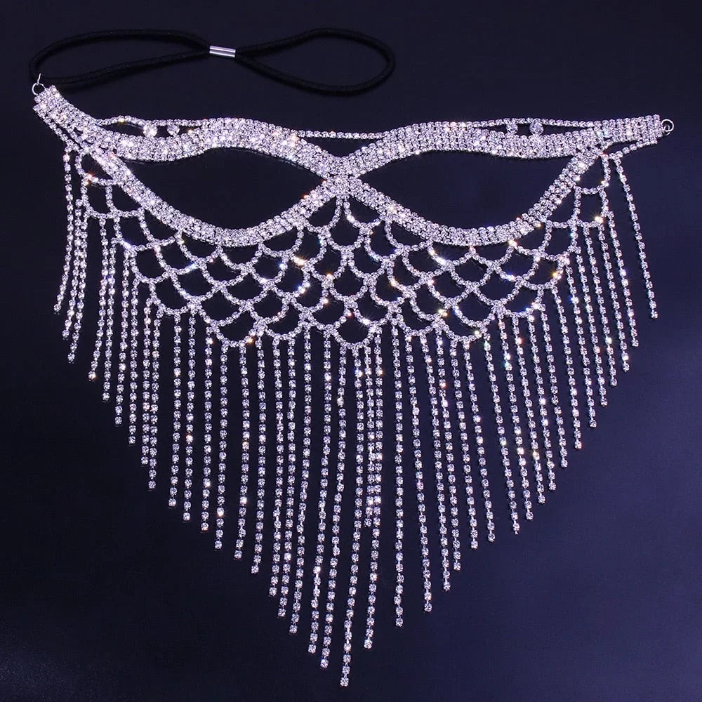 Masquerade Mask Rhinestone Mask Tassel Crystal for Mask Halloween Face Jewelry Women