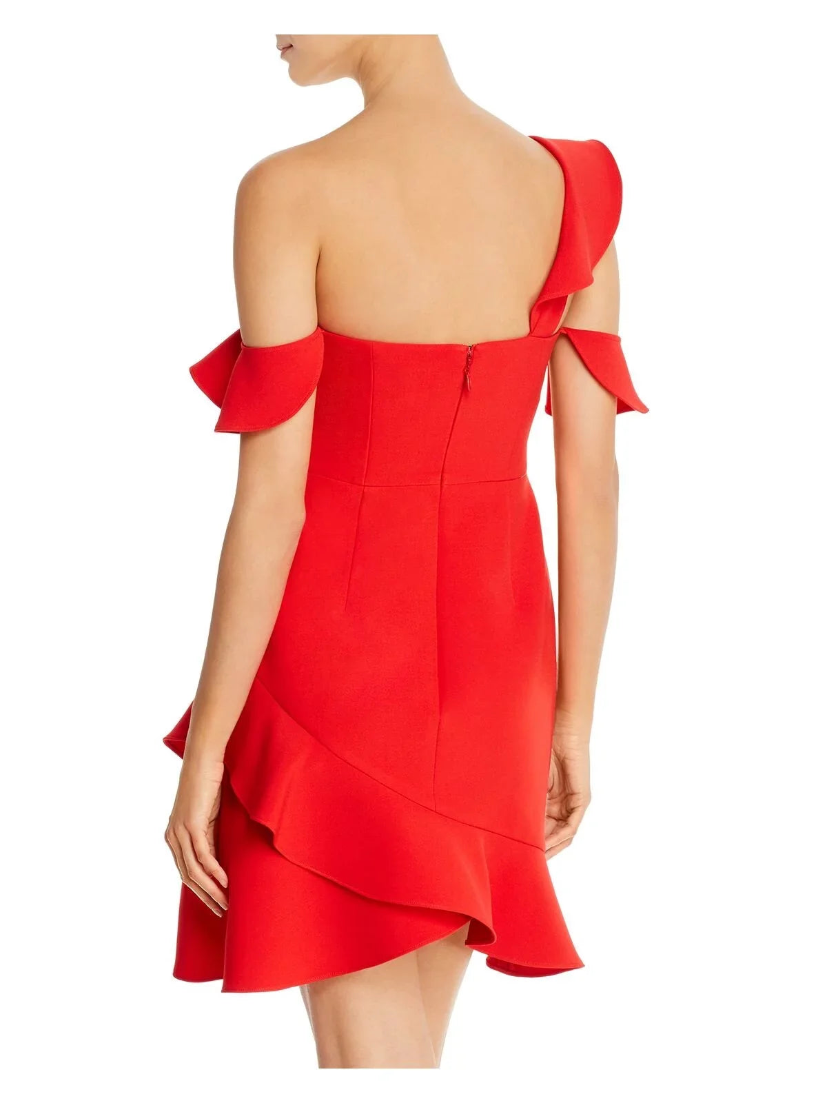 Shoulder Party Flare + Red Neckline BCBG MAXAZRIA Cold Asymmetrical outfit Fit 12 Short Womens