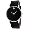 Men's Silver 40mm Leather Black Movado Classic Tone 0607269 Museum Watch Dial