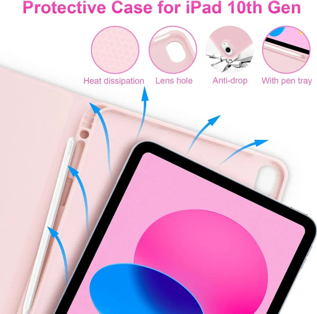 for Wireless Case Keyboard -pink Holder, Keyboard Generation Detachable iPad iPad Case with Generation, for Slim Inch Case 10th Pencil Protective 10.9 10th
