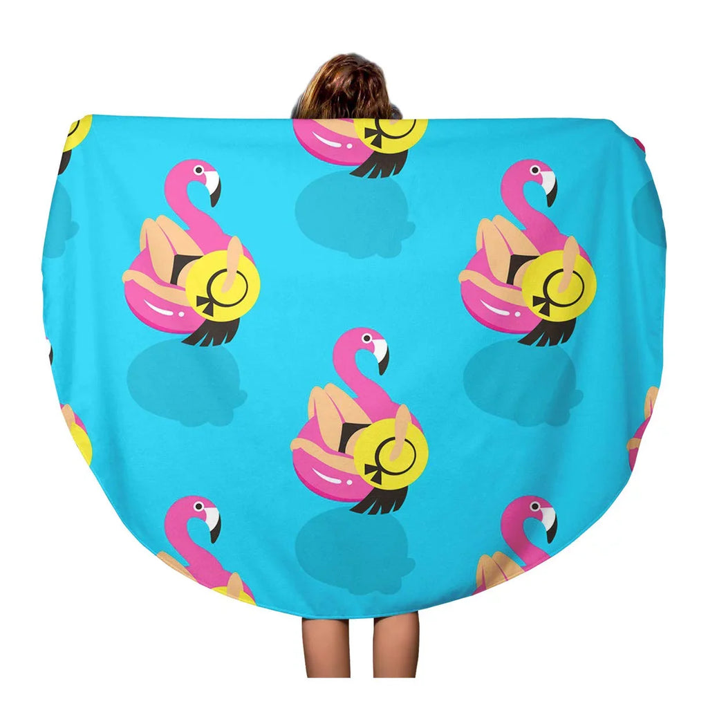 Circle Circular Tapestry inch Summer Pink Blanket Towel Beach of on Travel Round Flamingo Towels 60 in Girls Throw Swims Inflatable KDAGR Mat Beach