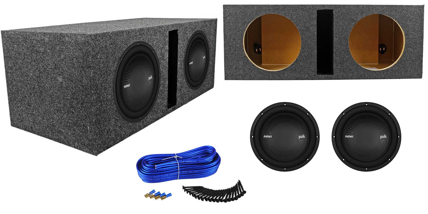 2400w Subwoofers+Vented 10” Audio Car (2) Enclosure Box Audio MM1042DVC Polk Sub