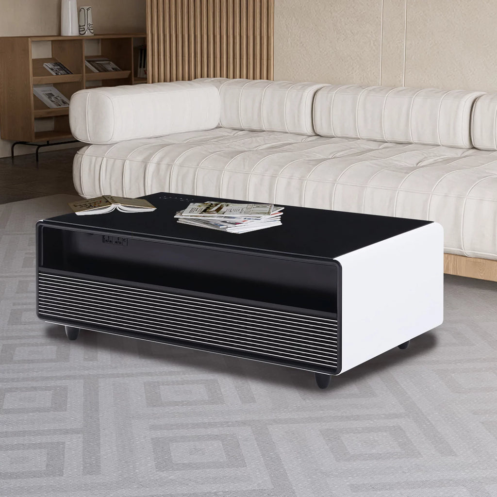 Modern light, Smart Power White Coffee Table Built-in Socket, Bluetooth Protection, Panel, USB Interface, Fridge, Control Charging with Touch Wireless Outlet Module, Atmosphere Speaker,