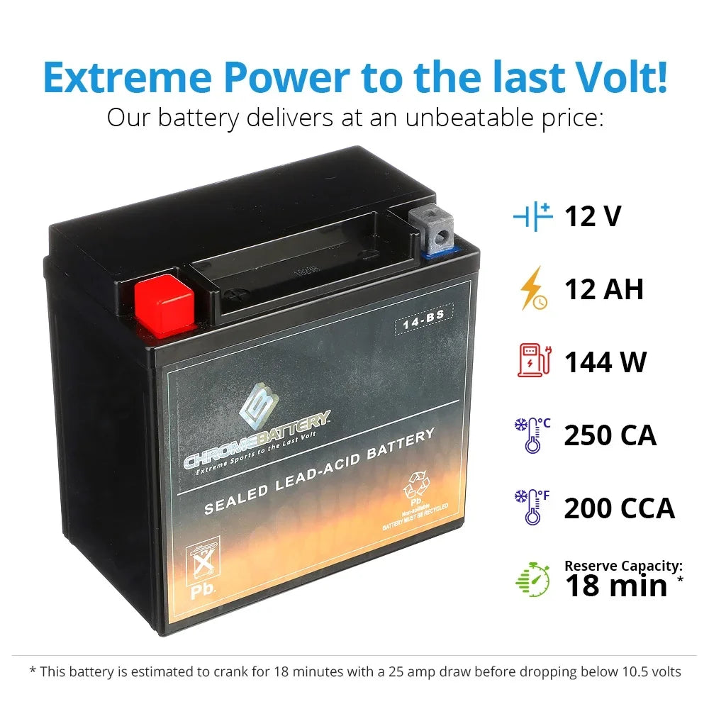 CCA) Motorcycle 1100cc Battery Aero, Ah, (14-BS Battery C3, Chrome C. 200 T (spirit, Shadow Tourer) E. Volt,12 12 Honda 01-'07 YTX14-BS for Vt1100c, A.