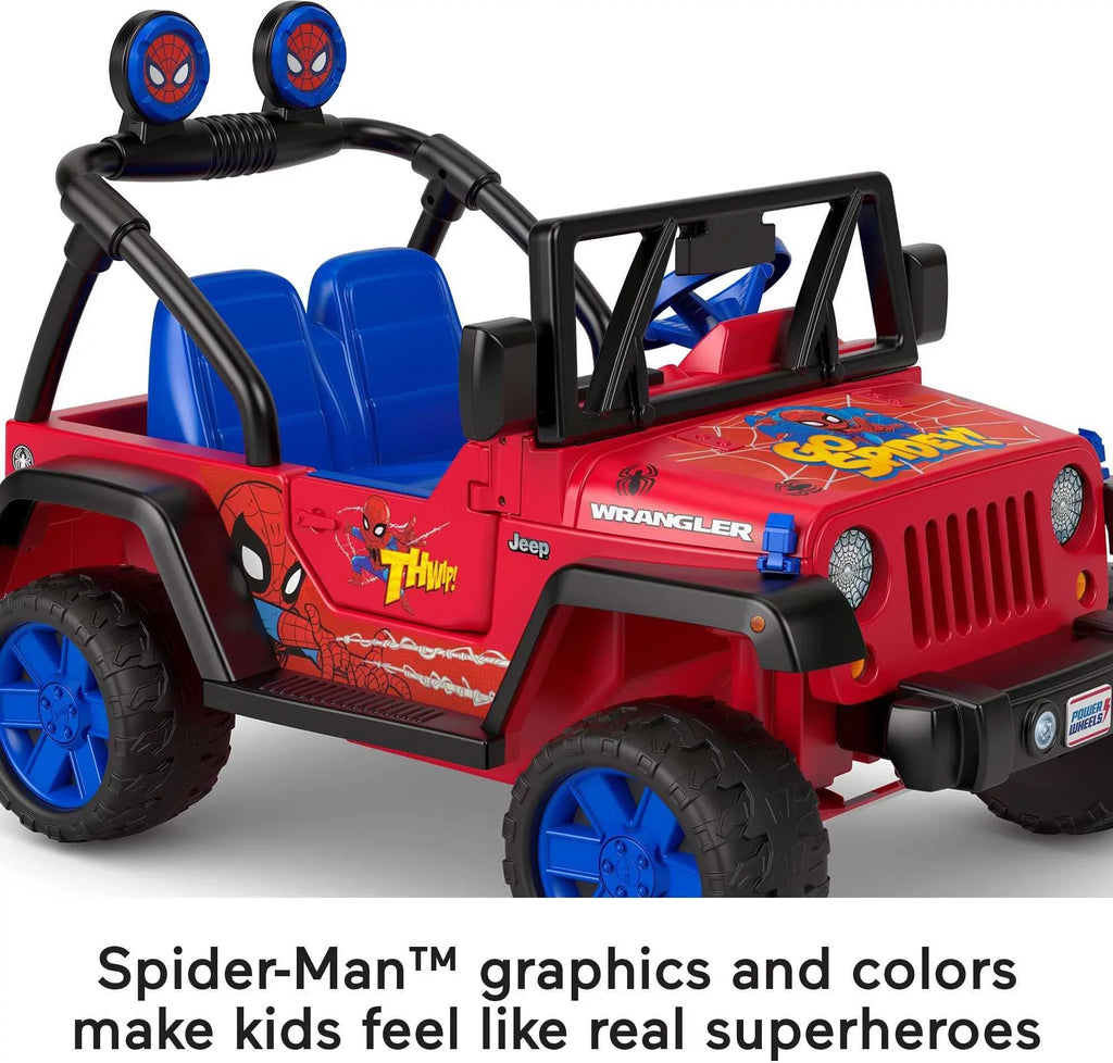 12V for Battery-Powered Wheels 3-7 Ride-On a Sounds, Jeep Spider-Man Ages Vehicle Power with Child Wrangler