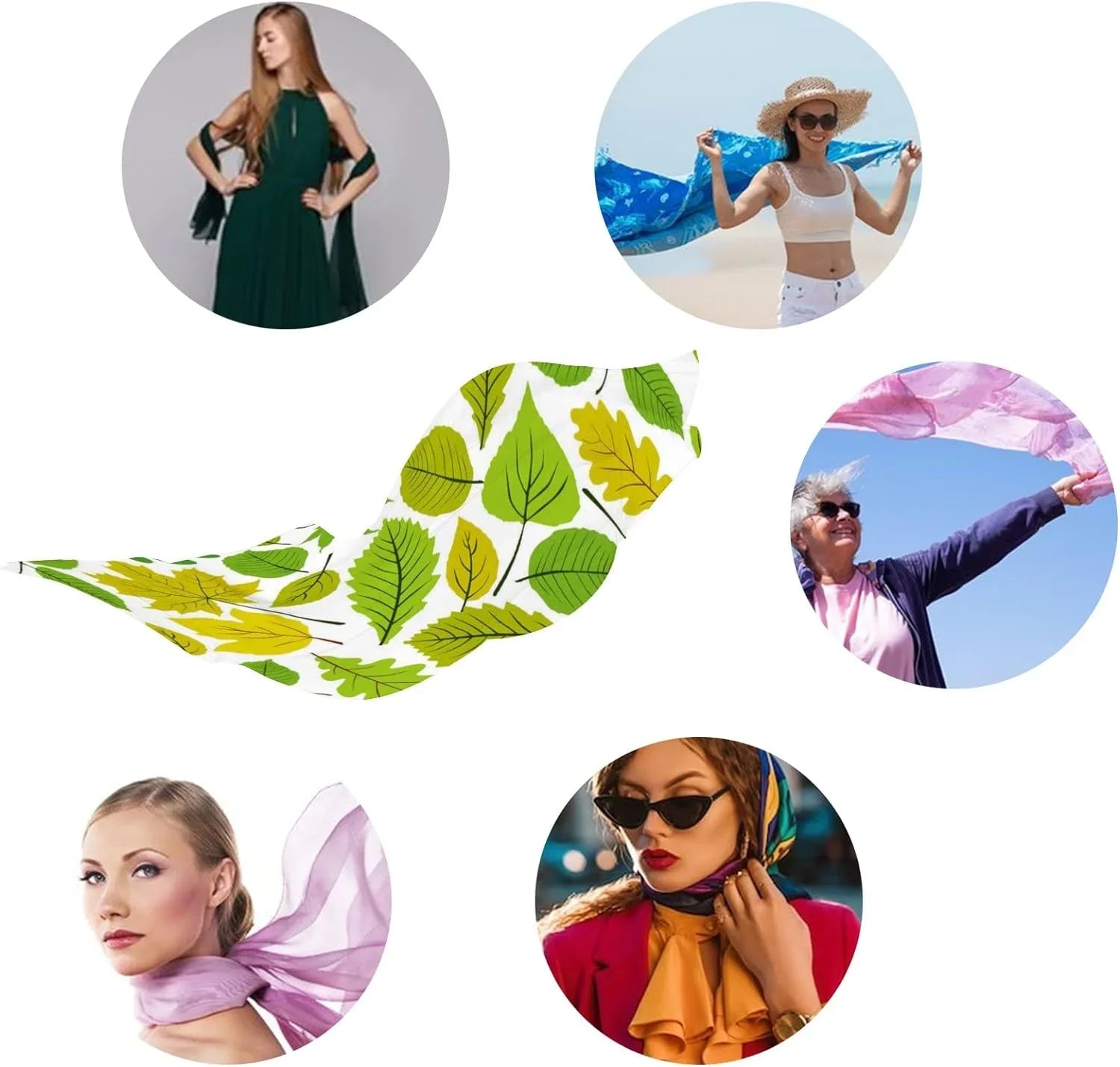 Neck Girls Shawl Hyjoy Leaves Women for Long Silk Scarves Wrap Beautiful Scarf Natural Lightweight