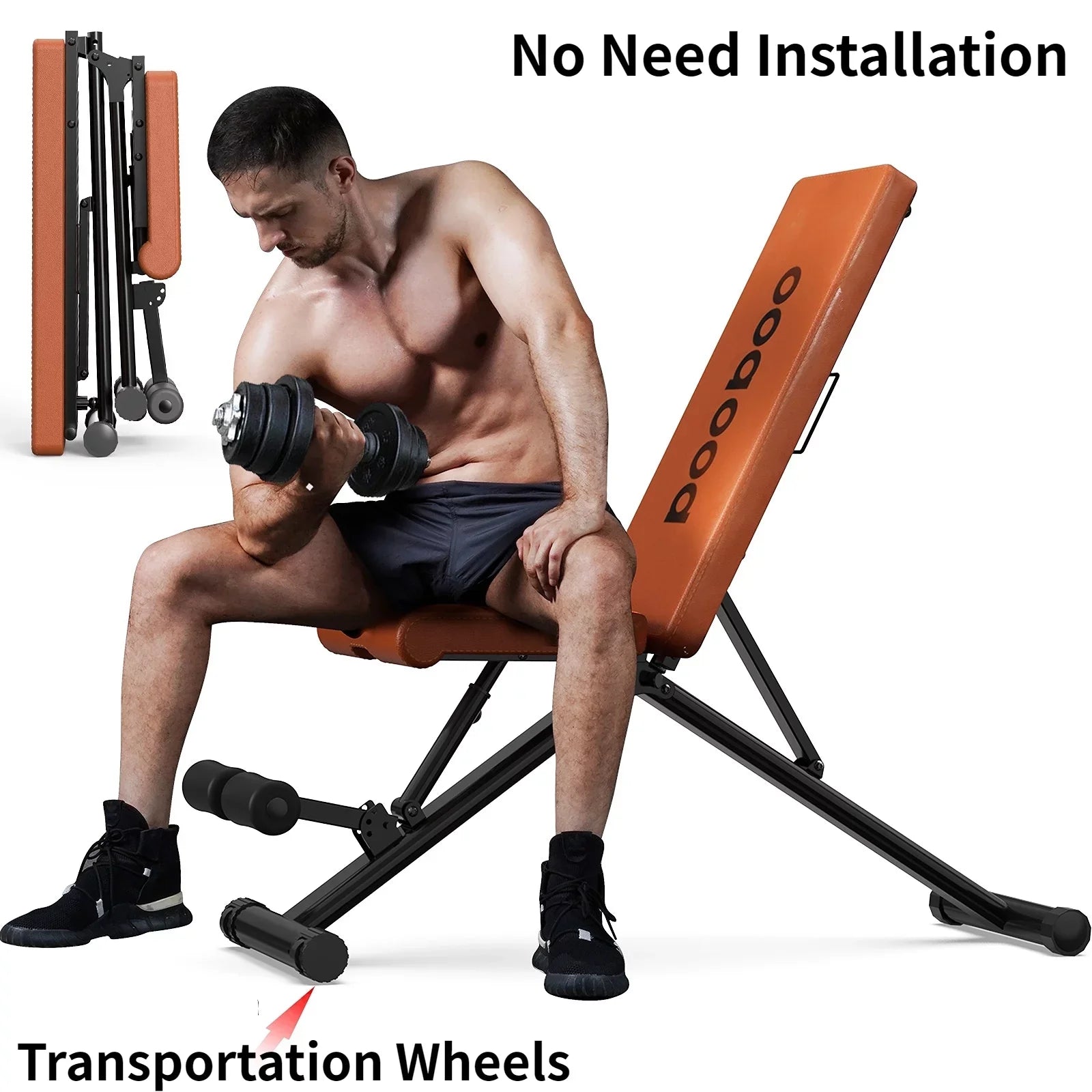 for Home and gym Incline Indoor POOBOO Structure Capacity Folding Workout Thickened incline Weight 800 Training Bench Adjustable Layer bench lbs 5 bench