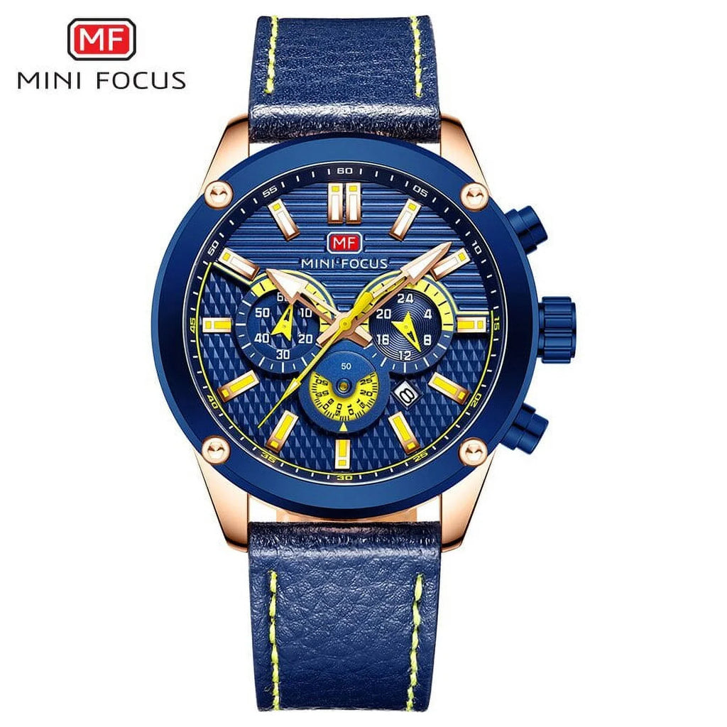 Masculino Homme Luxury Montre Wristwatch Watch Relogio Fashion Brand MINI FOCUS Black Sport Men Waterproof Leather Quartz Strap