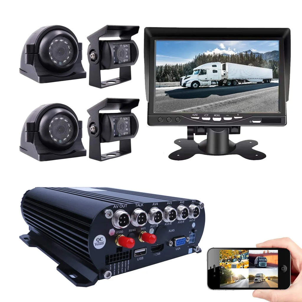 Rear Video Bus Phone Real-time on Cameras Remote Channel PC WiFi with Recorder DVR 4 4 IR Car Kit Side MDVR 1080P AHD Monitor HDD for View Truck 7 Vehicle Car JOINLGO inches Mobile Car 1080P GPS View