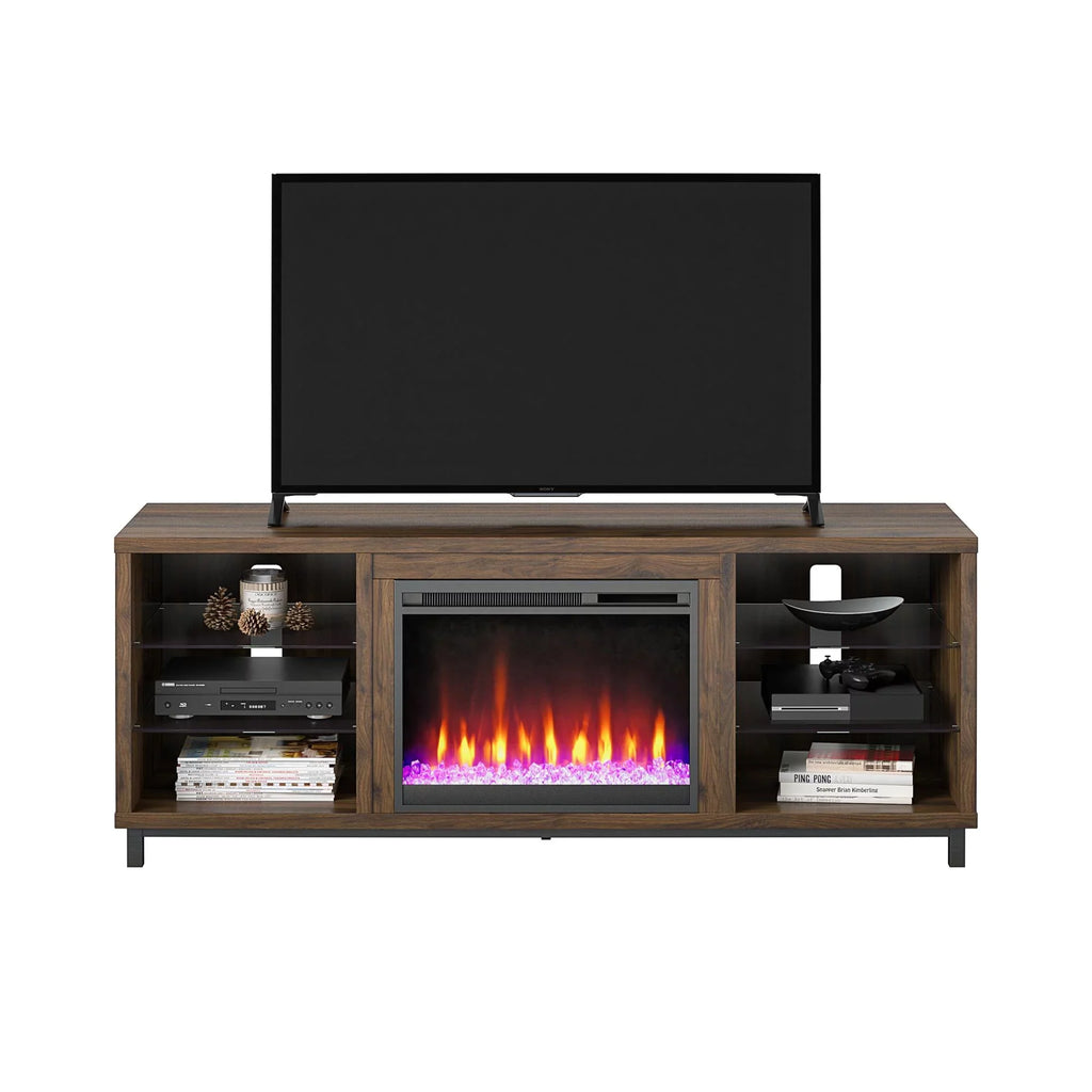in up Deluxe Fireplace Stand TVs Ameriwood Black Home Lumina 70" to TV for