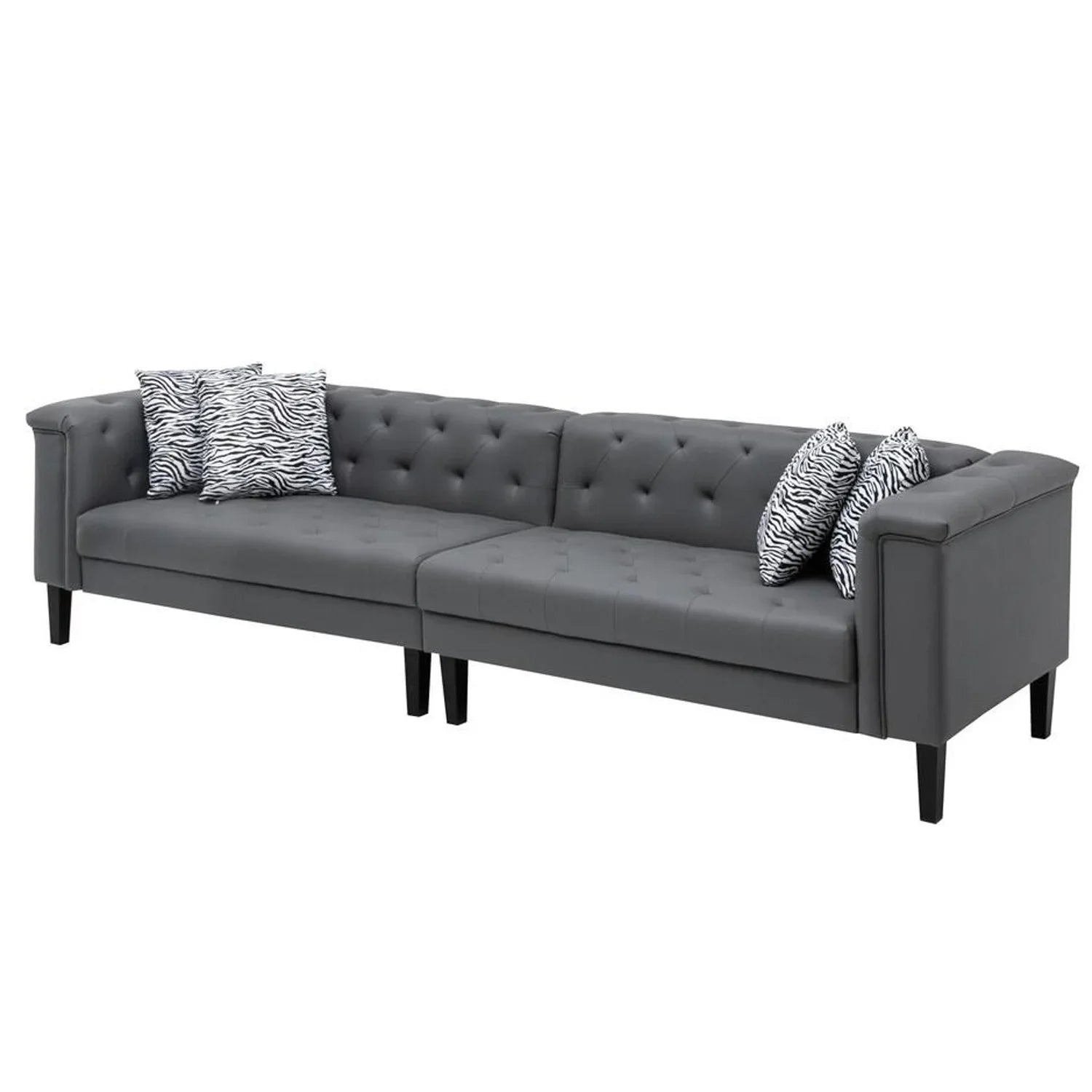 Leather Sofa, Benjara Tufted, Vegan Seater Inch Button Ella Faux Gray Deep 120 4